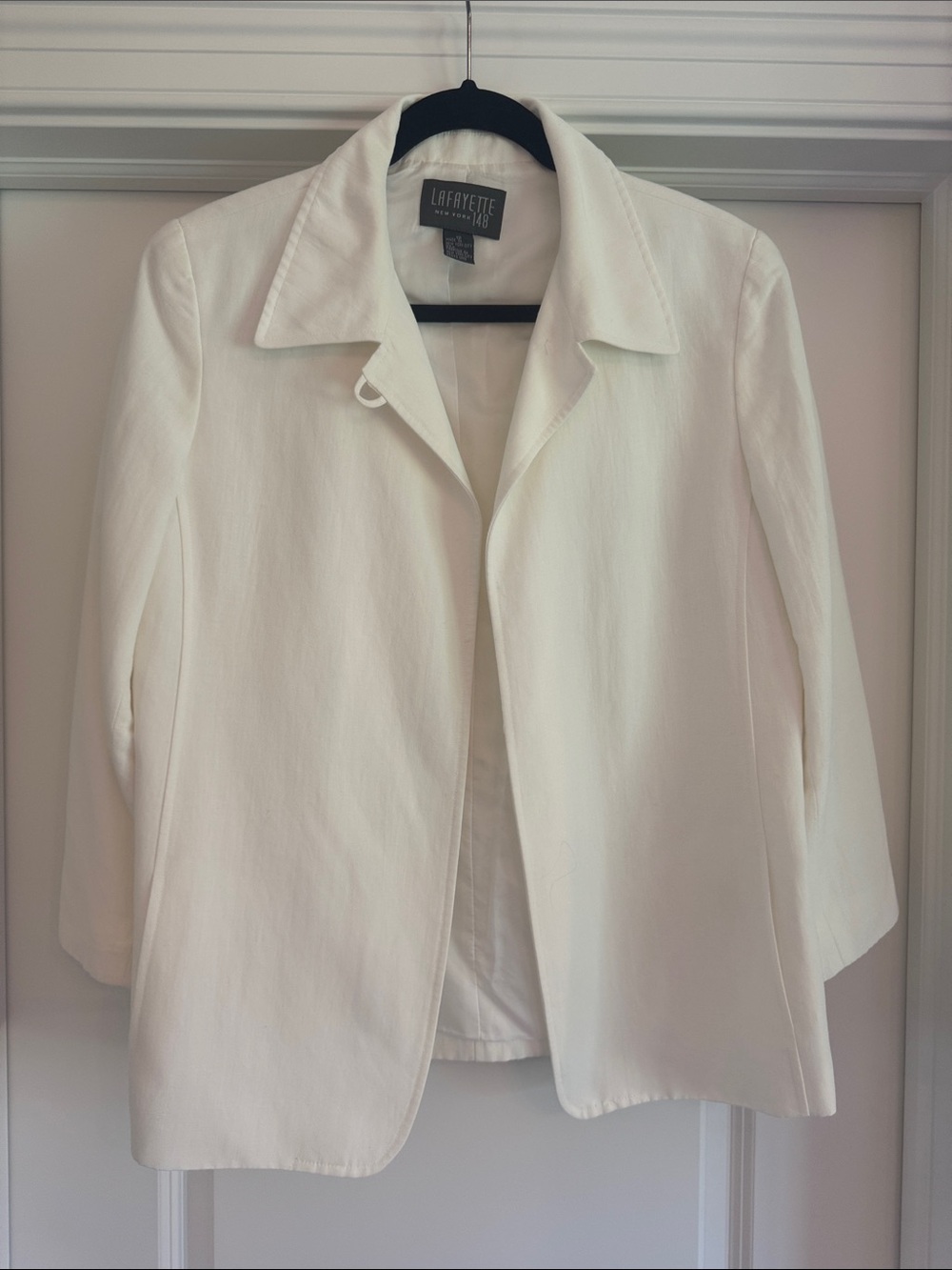 Lafayette 148 New York White Open-Front Linen Blazer